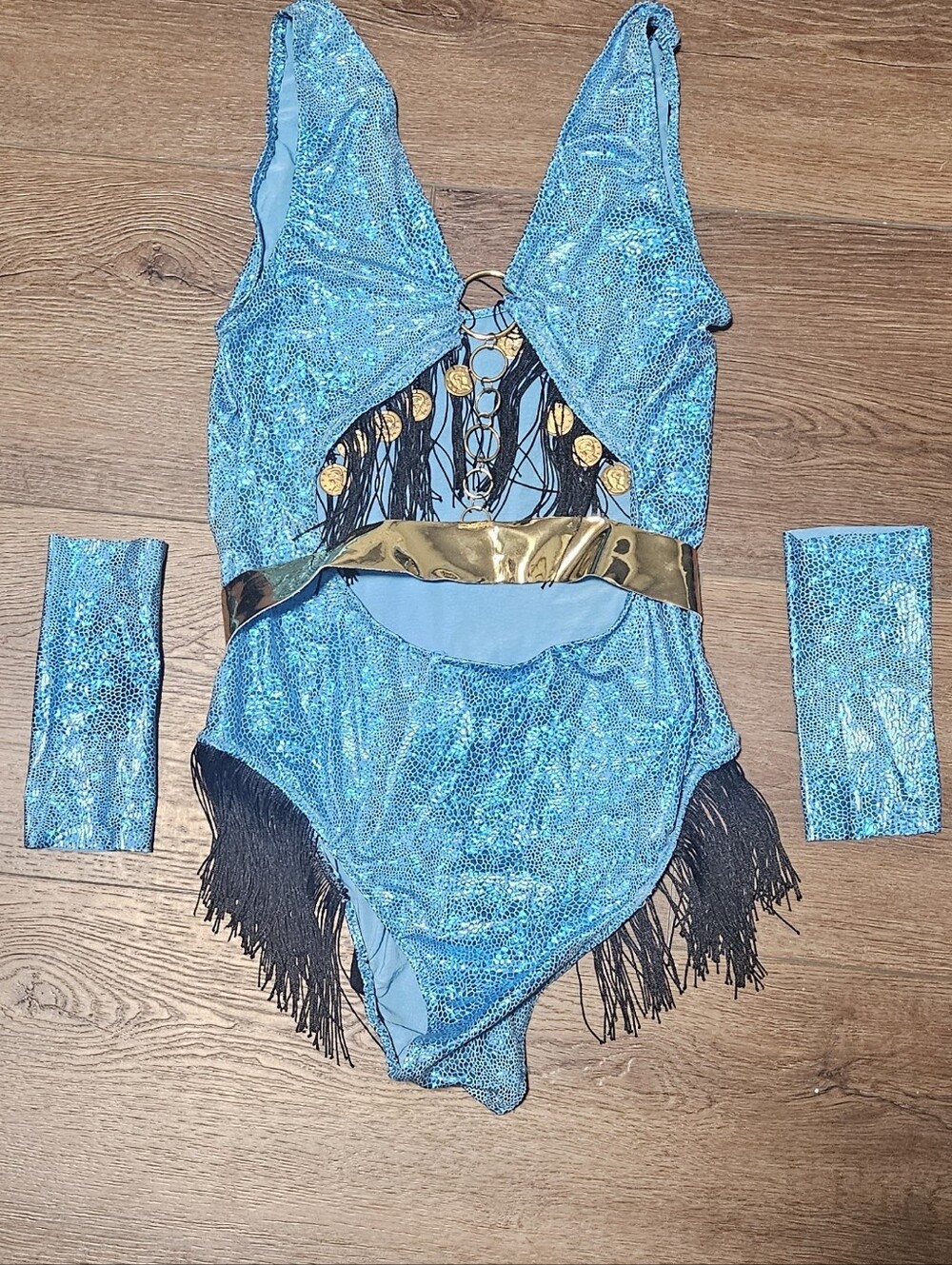 Blue & Gold Bodysuit Rave Set - Picture 3 of 9